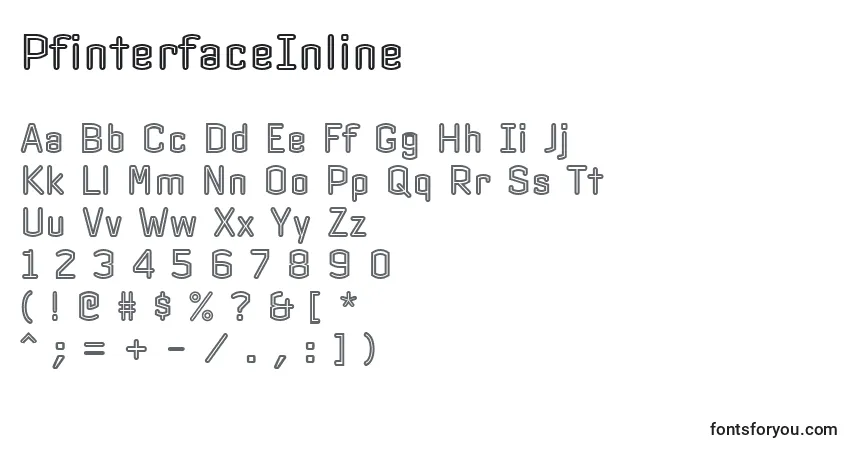 Czcionka PfinterfaceInline – alfabet, cyfry, specjalne znaki
