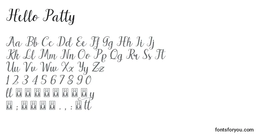 Czcionka Hello Patty – alfabet, cyfry, specjalne znaki