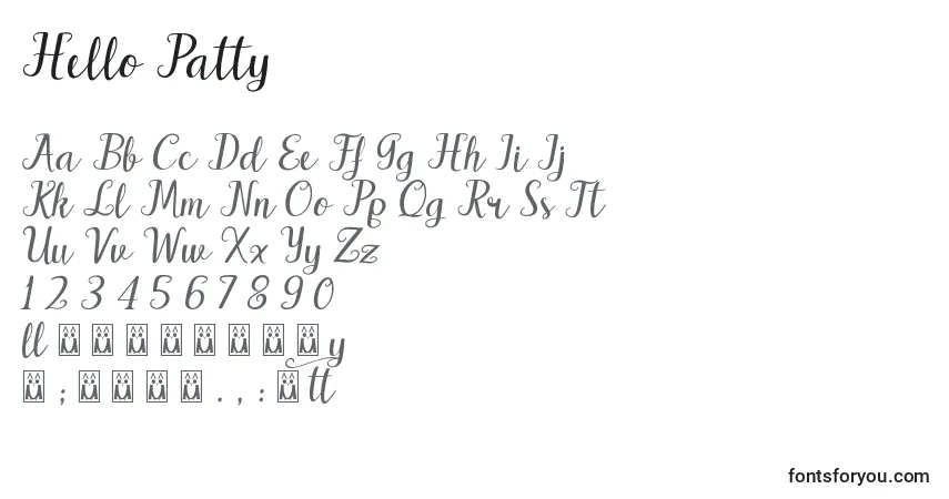 Schriftart Hello Patty (129332) – Alphabet, Zahlen, spezielle Symbole