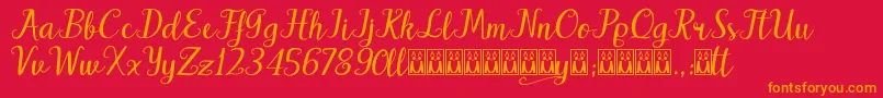 Hello Patty-Schriftart – Orangefarbene Schriften auf rotem Hintergrund