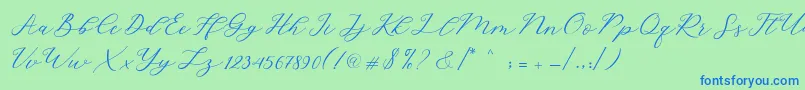 Hello Sarrah Font – Blue Fonts on Green Background