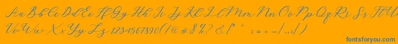 Hello Sarrah-Schriftart – Blaue Schriften auf orangefarbenem Hintergrund