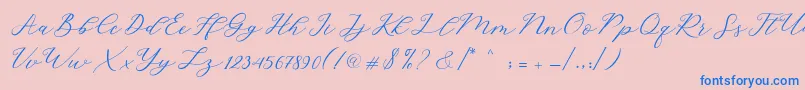 Hello Sarrah-Schriftart – Blaue Schriften auf rosa Hintergrund