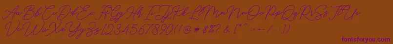 Hello Signature-Schriftart – Violette Schriften auf braunem Hintergrund