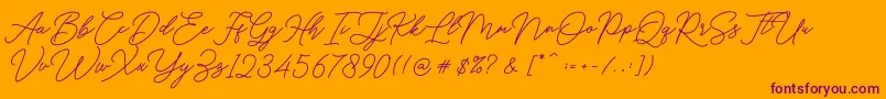 Hello Signature-Schriftart – Violette Schriften auf orangefarbenem Hintergrund