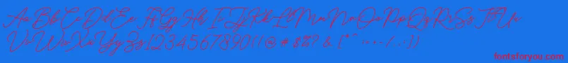 Hello Signature-Schriftart – Rote Schriften auf blauem Hintergrund