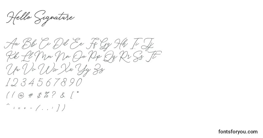 Hello Signature (129336)フォント–アルファベット、数字、特殊文字