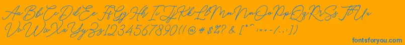 Hello Signature-Schriftart – Blaue Schriften auf orangefarbenem Hintergrund