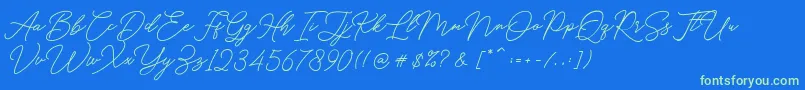 Hello Signature Font – Green Fonts on Blue Background