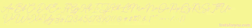 Hello Signature-Schriftart – Rosa Schriften auf gelbem Hintergrund