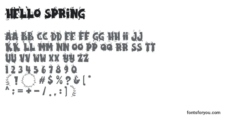 Czcionka Hello Spring – alfabet, cyfry, specjalne znaki