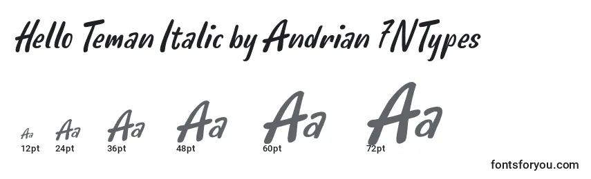 Размеры шрифта Hello Teman Italic by Andrian 7NTypes