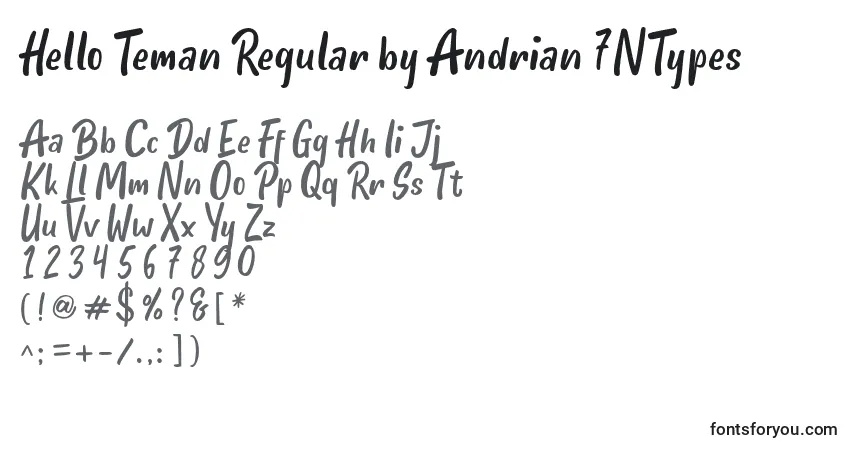 A fonte Hello Teman Regular by Andrian 7NTypes – alfabeto, números, caracteres especiais