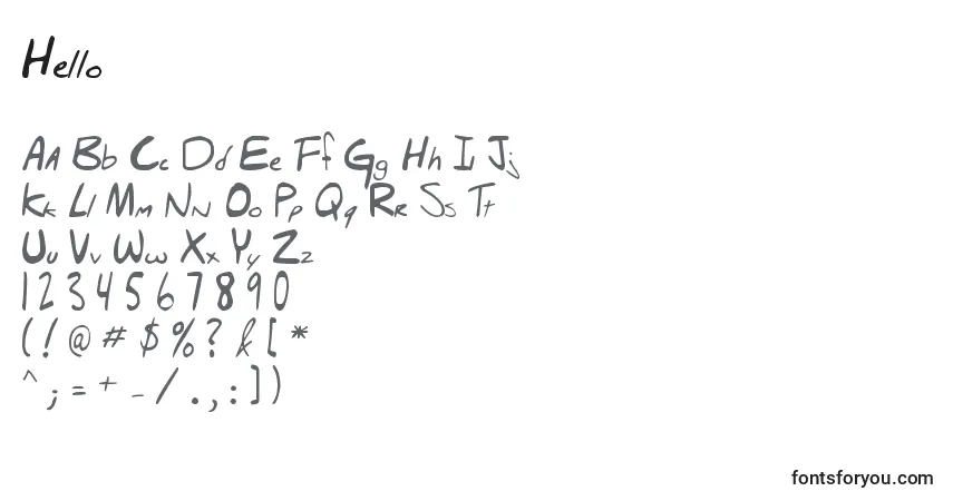 Schriftart Hello (129343) – Alphabet, Zahlen, spezielle Symbole