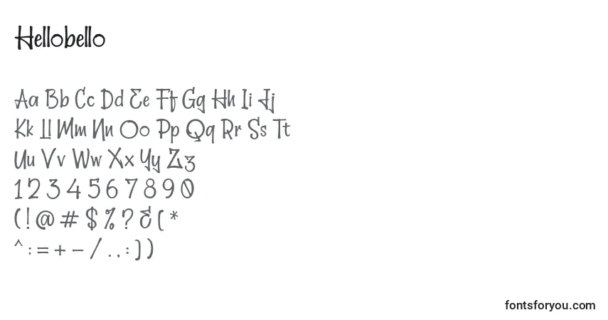 Czcionka Hellobello – alfabet, cyfry, specjalne znaki