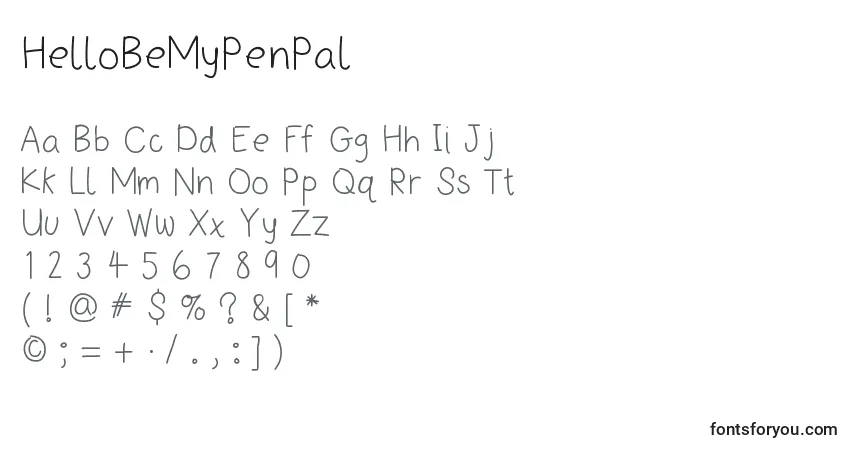 Fuente HelloBeMyPenPal - alfabeto, números, caracteres especiales