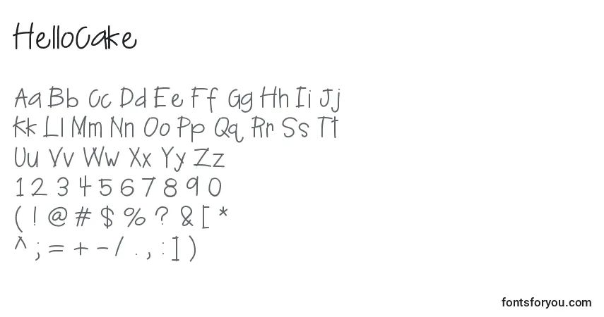 A fonte HelloCake – alfabeto, números, caracteres especiais