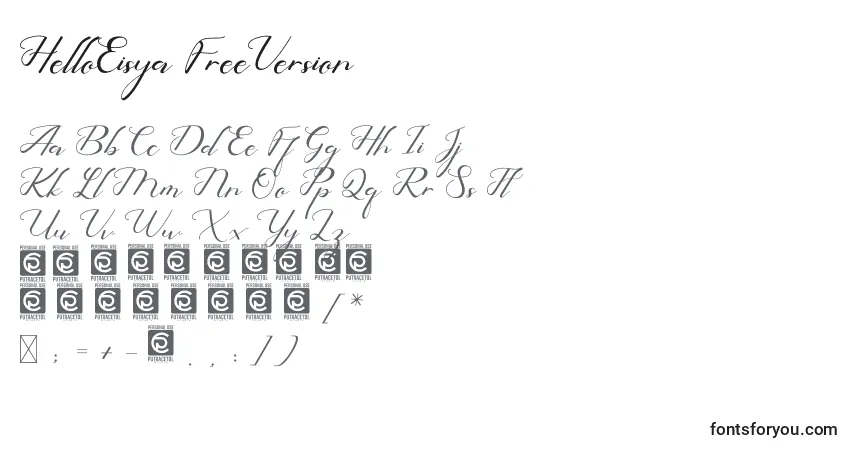 A fonte HelloEisya FreeVersion – alfabeto, números, caracteres especiais