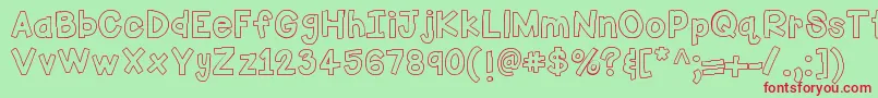 HelloFirstieBig-Schriftart – Rote Schriften auf grünem Hintergrund