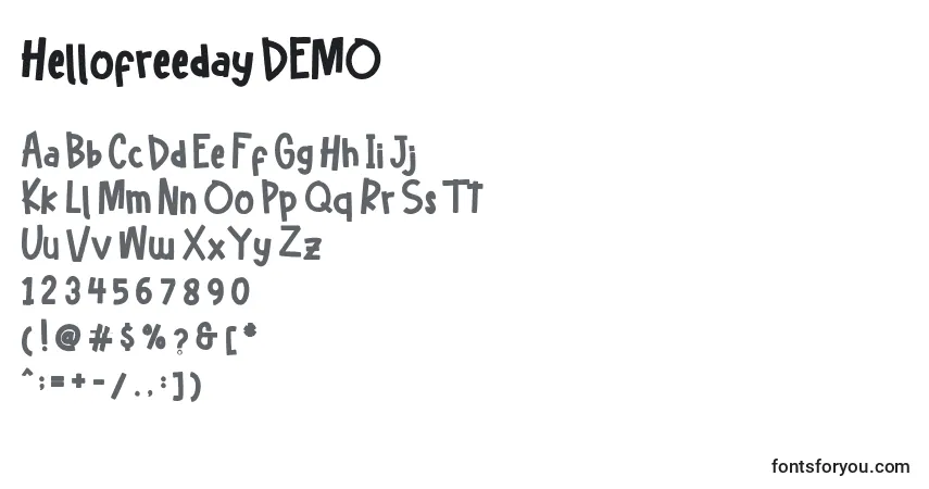 Шрифт Hellofreeday DEMO – алфавит, цифры, специальные символы