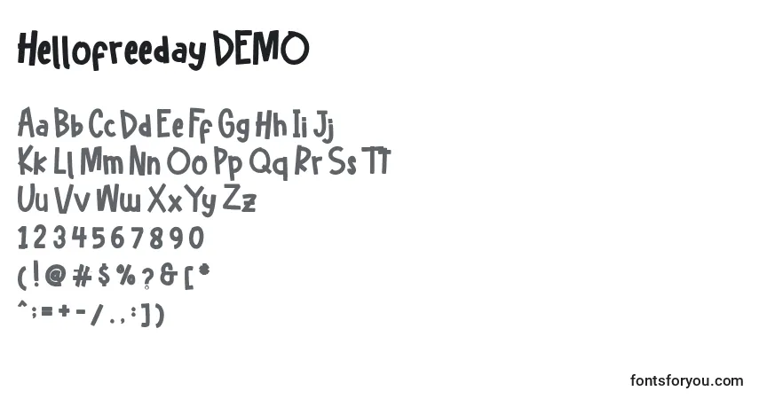 Schriftart Hellofreeday DEMO (129367) – Alphabet, Zahlen, spezielle Symbole