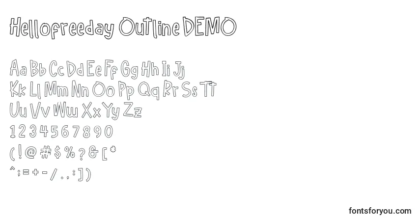 A fonte Hellofreeday Outline DEMO (129369) – alfabeto, números, caracteres especiais