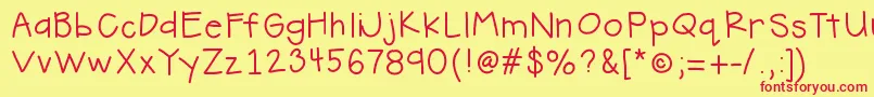 HelloHandMeDown Font – Red Fonts on Yellow Background