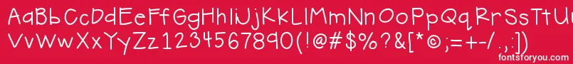HelloHandMeDown-fontti – valkoiset fontit punaisella taustalla