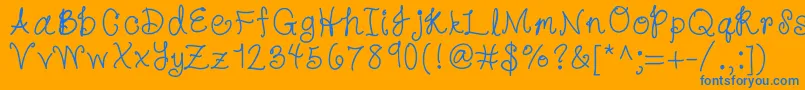 HelloKatie-Schriftart – Blaue Schriften auf orangefarbenem Hintergrund