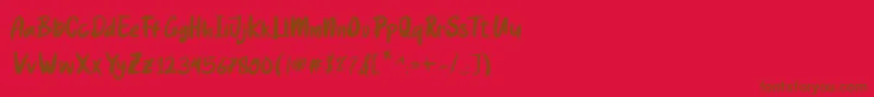 Hellokids-Schriftart – Braune Schriften auf rotem Hintergrund
