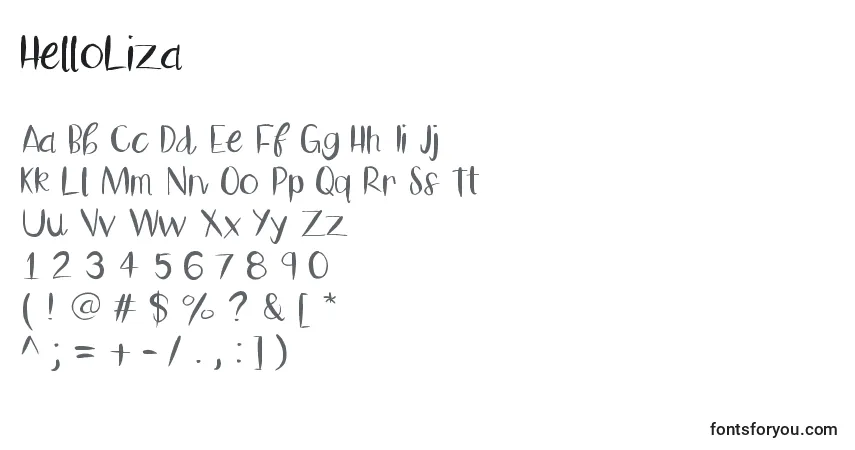 Fuente HelloLiza - alfabeto, números, caracteres especiales