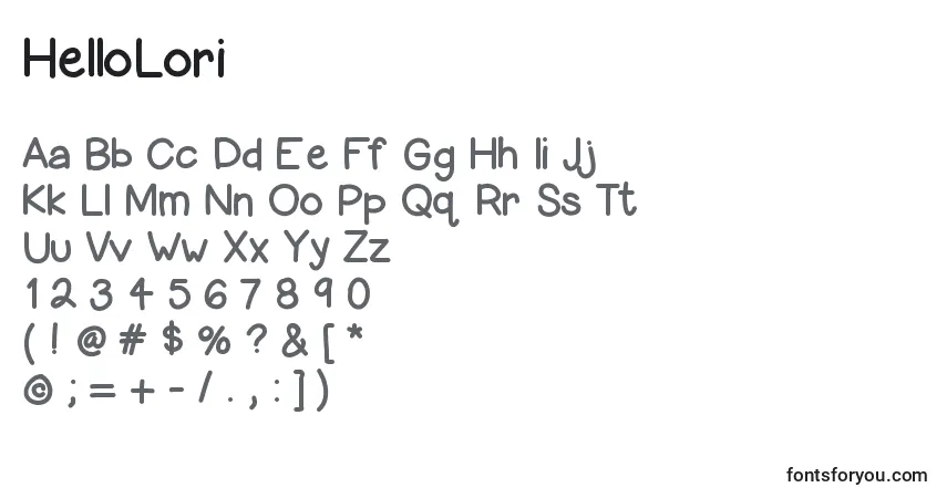 Schriftart HelloLori – Alphabet, Zahlen, spezielle Symbole