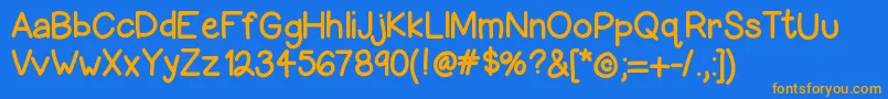 フォントHelloLori – オレンジ色の文字が青い背景にあります。