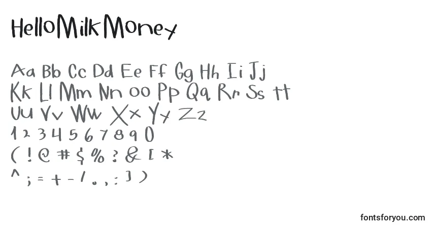 Schriftart HelloMilkMoney – Alphabet, Zahlen, spezielle Symbole