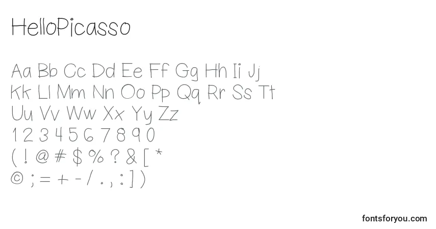 Czcionka HelloPicasso – alfabet, cyfry, specjalne znaki