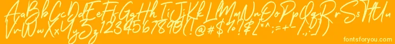 HelloSanttiny-Schriftart – Gelbe Schriften auf orangefarbenem Hintergrund