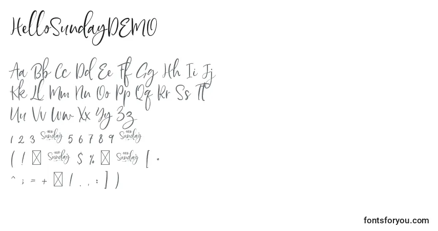 Schriftart HelloSundayDEMO – Alphabet, Zahlen, spezielle Symbole