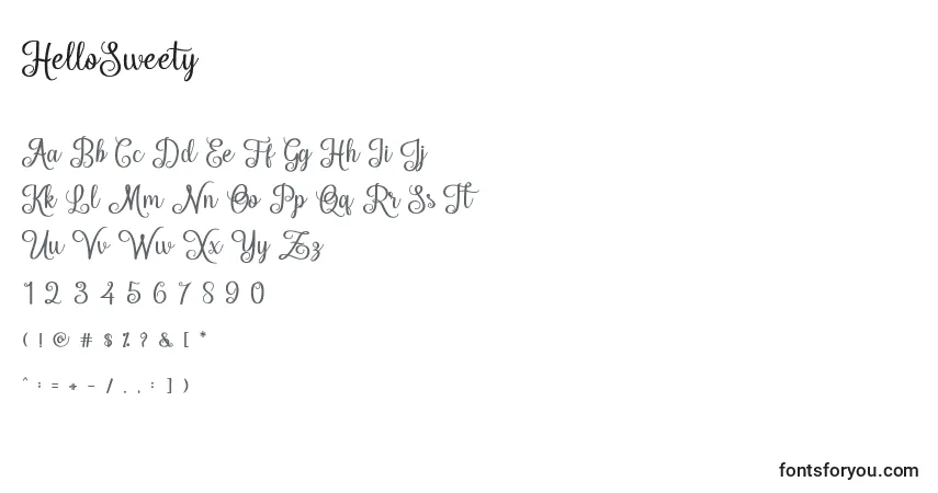 Schriftart HelloSweety (129397) – Alphabet, Zahlen, spezielle Symbole