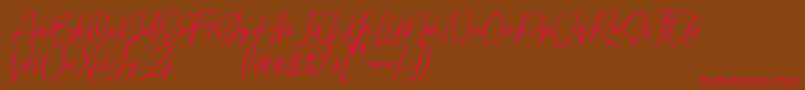 Hellotropica Demo-Schriftart – Rote Schriften auf braunem Hintergrund