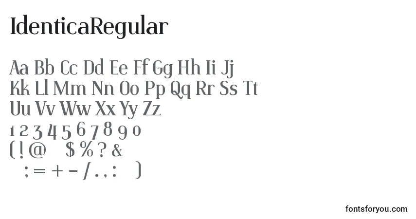 IdenticaRegular font – alphabet, numbers, special characters