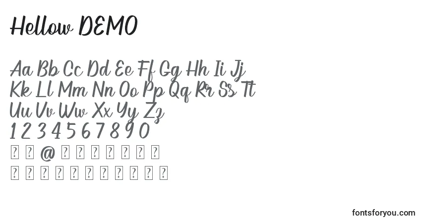 Hellow DEMO-fontti – aakkoset, numerot, erikoismerkit