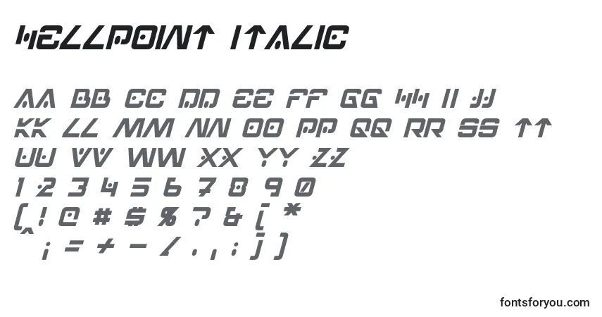 Шрифт Hellpoint Italic – алфавит, цифры, специальные символы