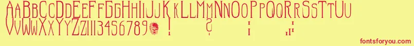 Hellraiser SC-Schriftart – Rote Schriften auf gelbem Hintergrund