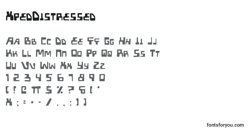 Czcionka XpedDistressed – alfabet, cyfry, specjalne znaki