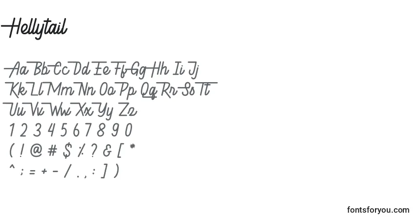 Czcionka Hellytail – alfabet, cyfry, specjalne znaki