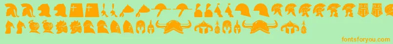 helmets-Schriftart – Orangefarbene Schriften auf grünem Hintergrund