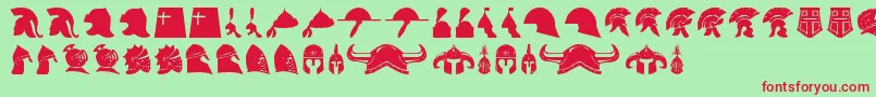 helmets-Schriftart – Rote Schriften auf grünem Hintergrund