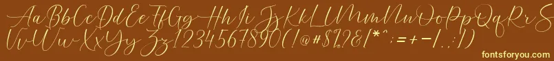 Helostar-fontti – keltaiset fontit ruskealla taustalla