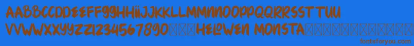 Czcionka HELOWENMONSTA – brązowe czcionki na niebieskim tle
