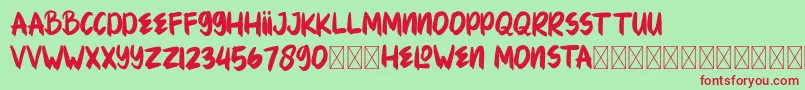 HELOWENMONSTA Font – Red Fonts on Green Background